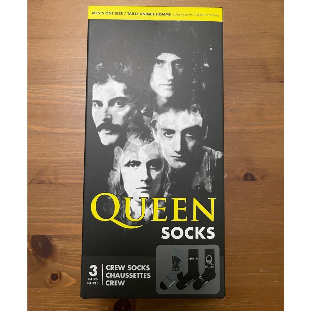Queen Knit Crew Socks 3 Pairs NEW in Box Perri's Mens Black Work Music Band Gift